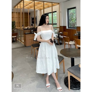 ĐẦM MIDI XỐP TRỄ VAI NƠ