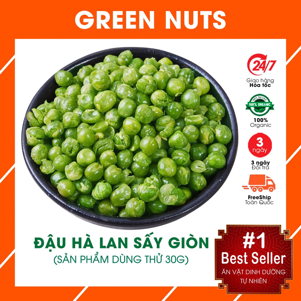 Đậu hà lan GREEN NUTS sấy giòn ăn kiêng giảm cân/ăn vặt mẹ bầu/thực phẩm ăn kiêng/ăn vặt healthy lành mạnh -Dùng thử 30g