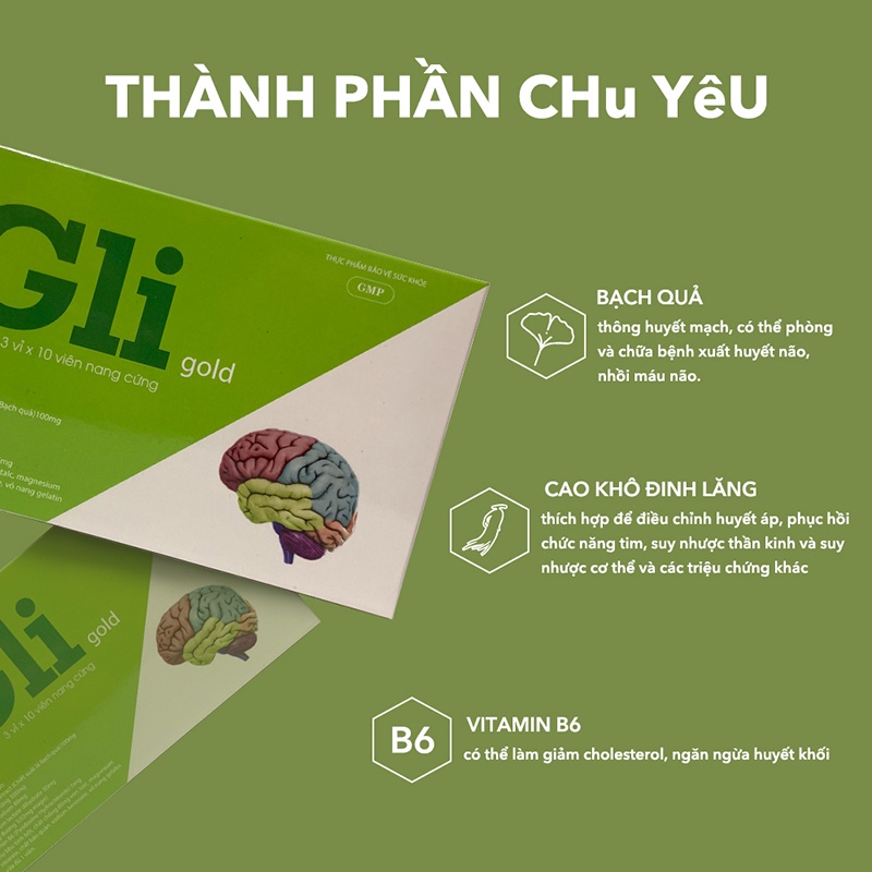WooHop GLI GOLD hỗ trợ lưu thông máu, giảm chóng mặt, đau đầu, mất ngủ -3 vỉ x 10 viên
