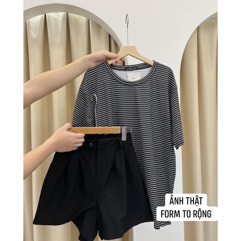 Bộ Cộc Áo Kẻ Quần Short ♥️ FREE SHIP ♥️  Set mặc hè áo thun cotton kèm quần kaki chất cực mát thoải mái
