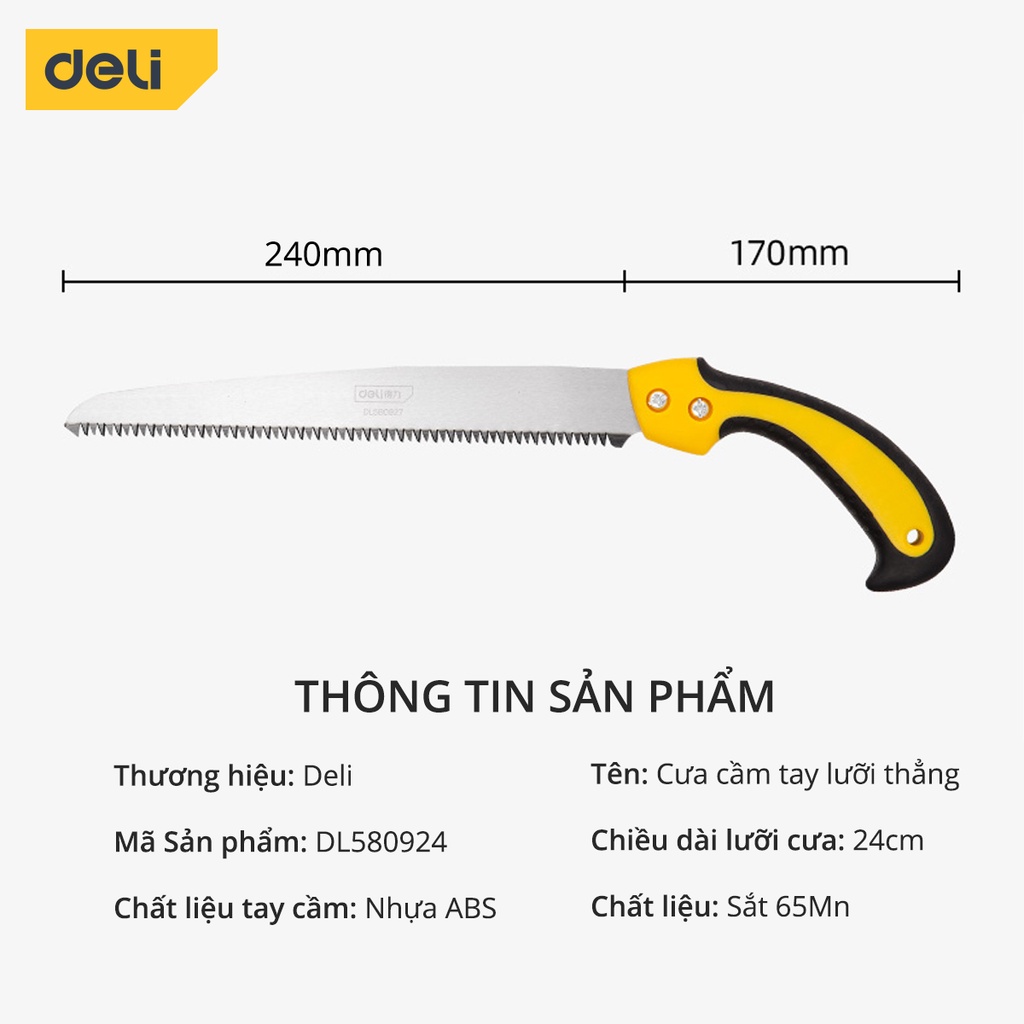 Cưa Cầm Tay Lưỡi Thẳng Deli Chính Hãng - Lưỡi Cưa Kim Loại Chắc Chắn, Sắc Bén - Bao Bảo Vệ An Toàn - DL580924