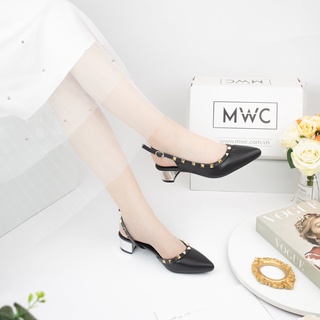 Giày Cao Gót Nữ MWC Bít Mũi Phối Viền Gót Mạ Bạc NUCG-3838