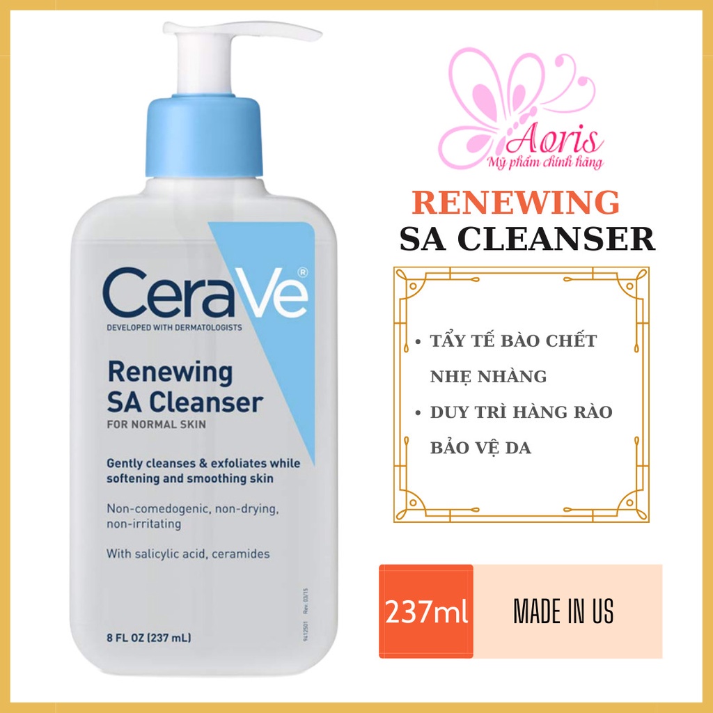 [Auth- Full Bill]Sữa rửa mặt CeraVe Renewing SA Cleanser dịu nhẹ 237ml