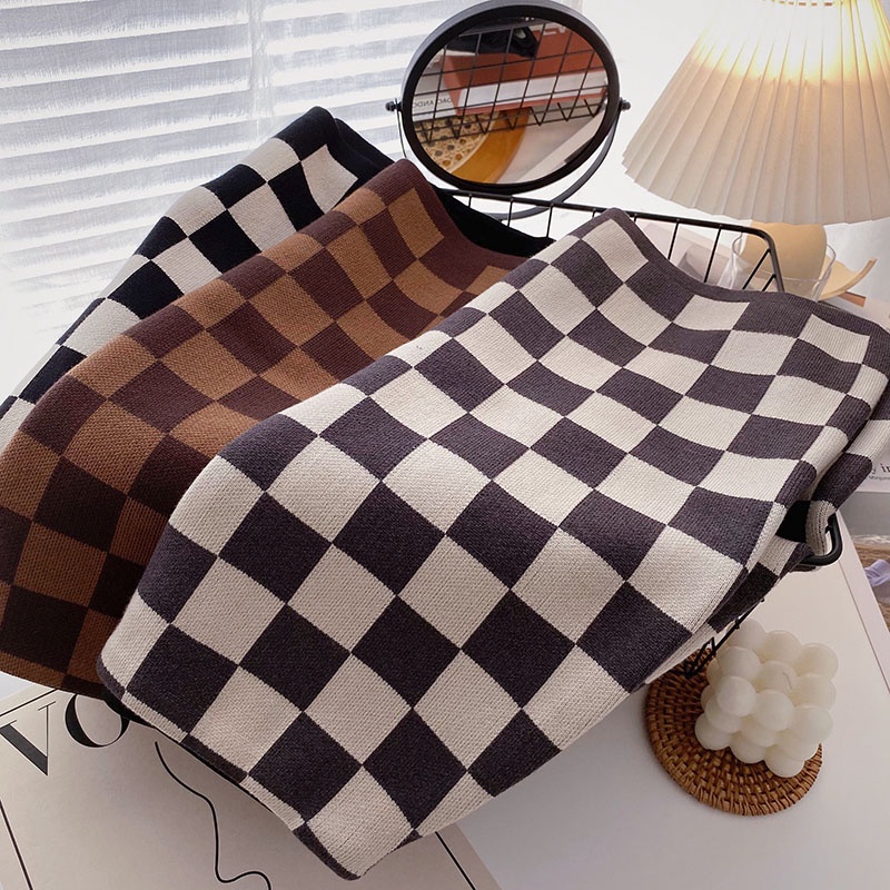 Chân Váy Dệt Kim Kẻ Sọc Kiểu Retro Thời Trang Mùa Thu Cho Nữ