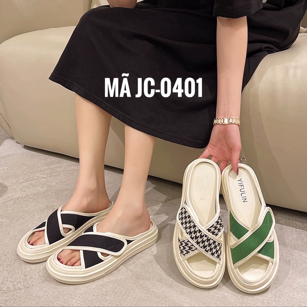 [Đủ-màu] Dép độn đế nữ quai chéo JC-0401 đế cao 4cm cực êm chân - giá Sỉ