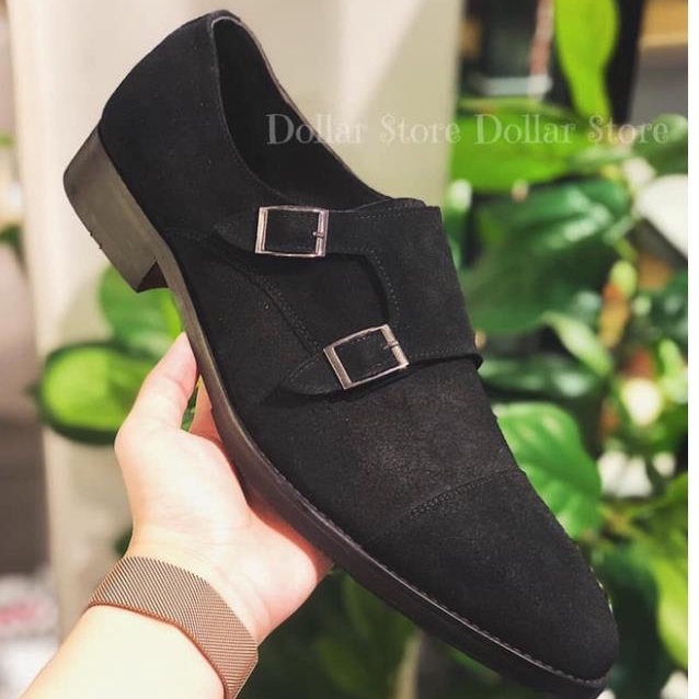 Giày lười nam da lộn cao cấp chất da bò thật đế gỗ phíp bảo hành 1 năm kiểu dáng Double Monkstrap - Mã T159