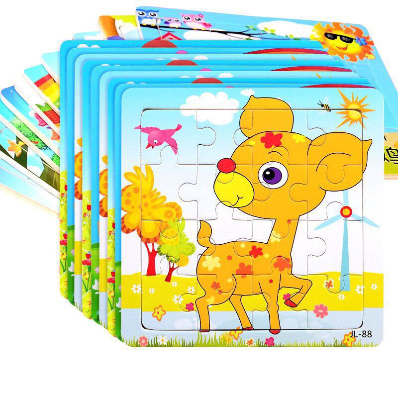 Bộ 3 Tranh Ghép Gỗ Thông Minh 9 Mảnh Puzzle - Ghép 9 Mảnh Bằng Gỗ