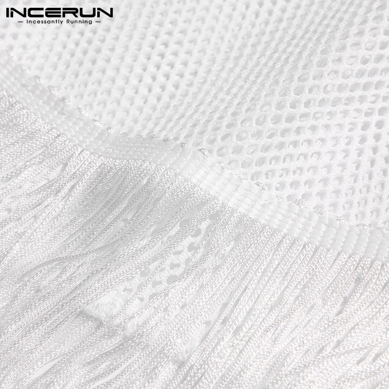 Quần short Incerun màu trắng phối tua rua thiết kế xuyên thấu thoáng khí thời trang cho nam