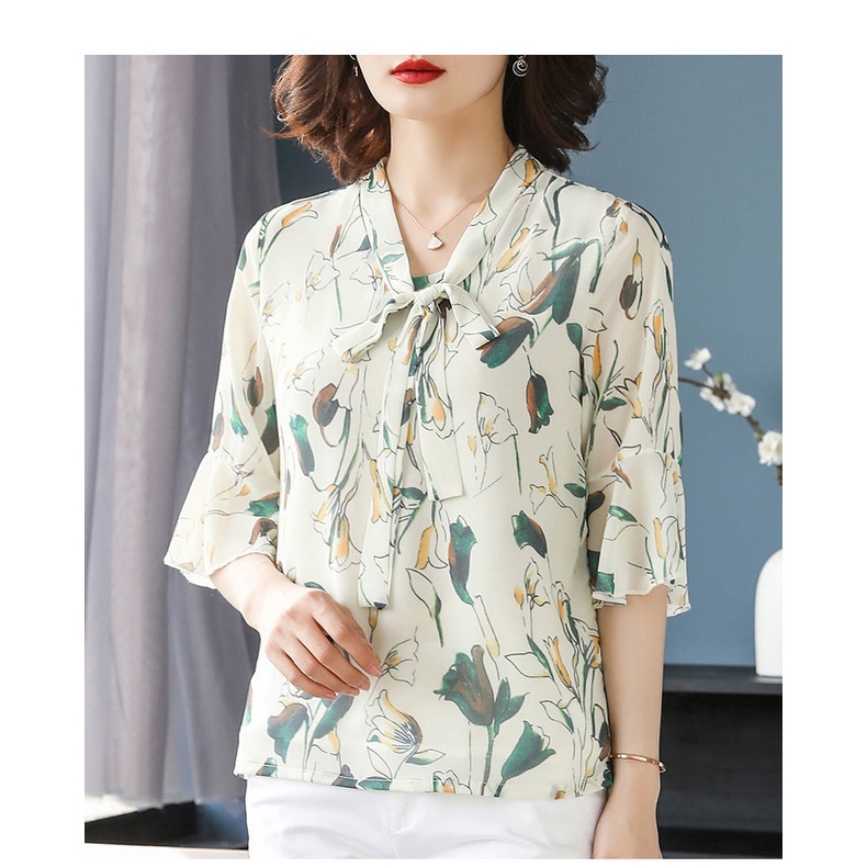 Áo Kiểu Tay Lỡ In Họa Tiết Hoa Thời Trang Mùa Hè Dành Cho Phụ Nữ Trung Niên