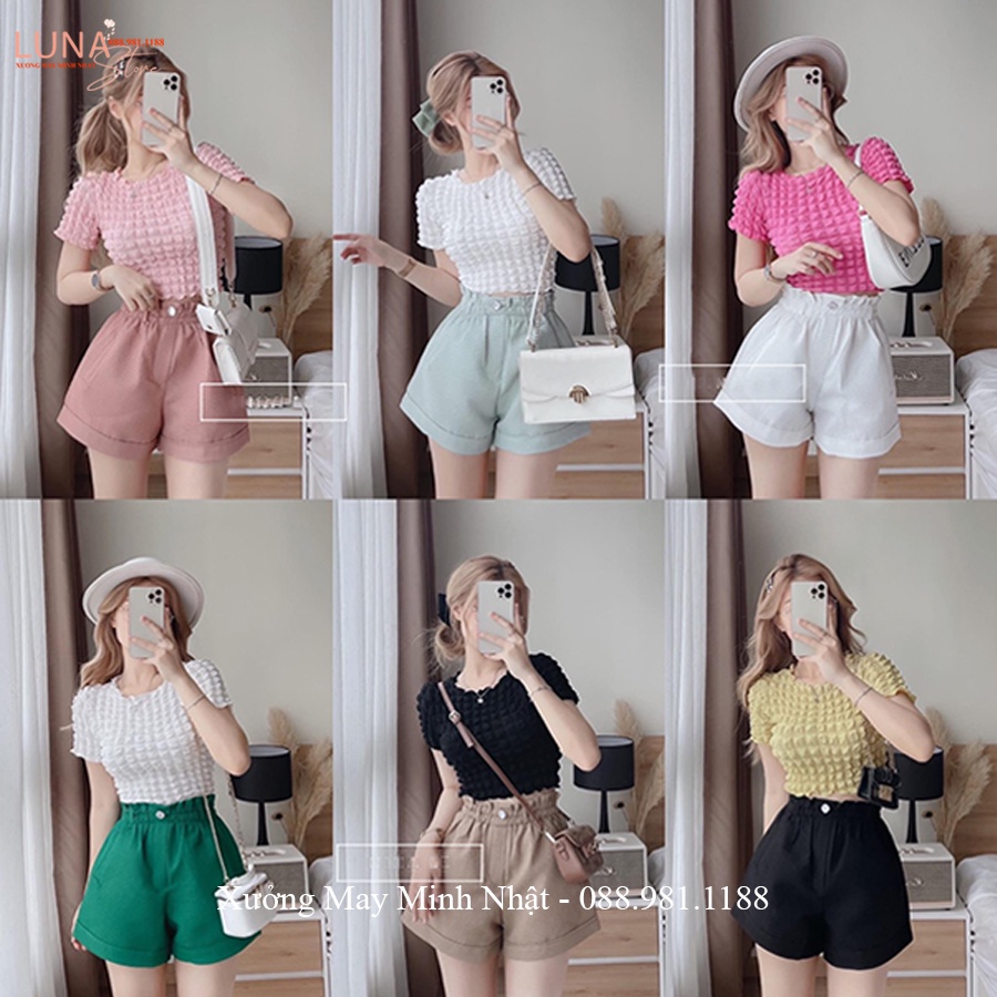 Quần đùi nữ mặc nhà lưng cao cạp chun thun co giãn dáng quần ngủ nữ vải xốp ong gập gấu đi biển chơi hẹn hò thể thao đẹp
