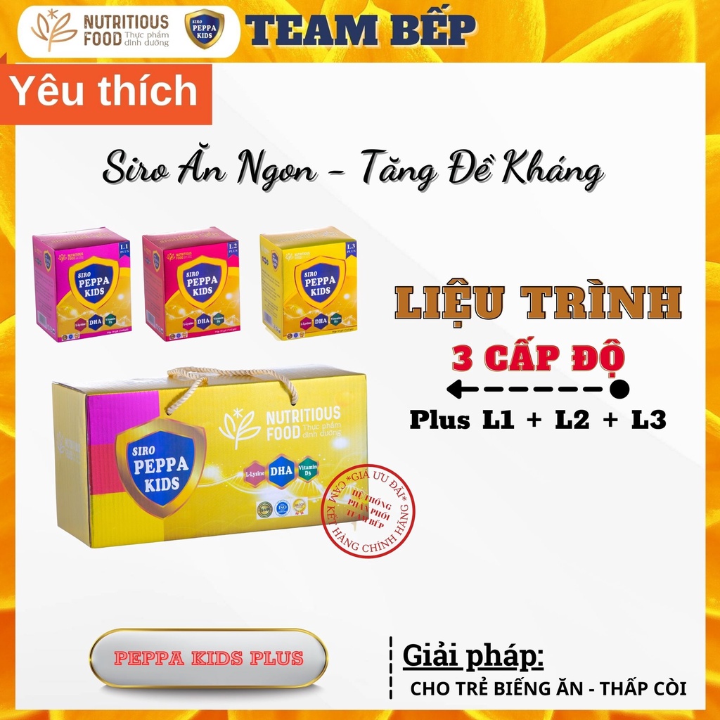 Siro ăn ngon tăng cường đề kháng bổ sung vitamin cho bé Peppa Kids Plus liệu trình 3 cấp độ