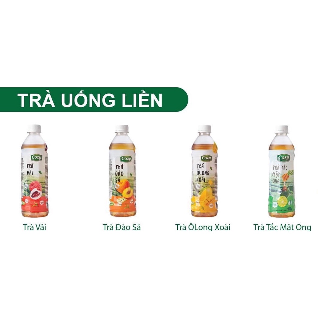 THÙNG 24 CHAI TRÀ VẢI/ TRÀ OLONG XOÀI/ TRÀ ĐÀO SẢ/ TRÀ TẮC MẬT ONG COZY 455ML