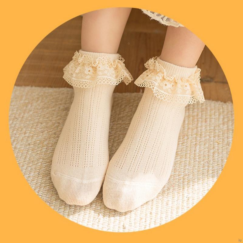 Vớ Cotton Phối Ren Thoáng Khí Đáng Yêu Cho Bé Gái