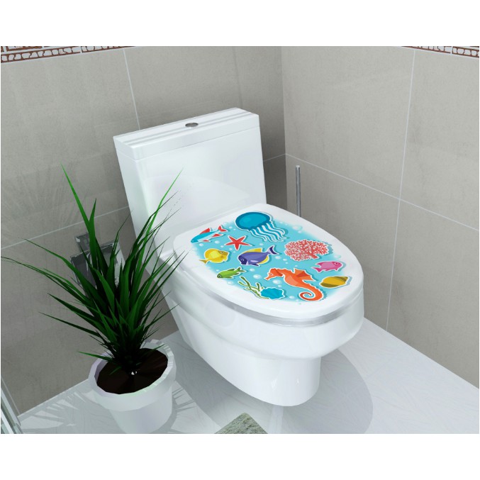 Decal dán toilet - Nhiều sinh vật biển