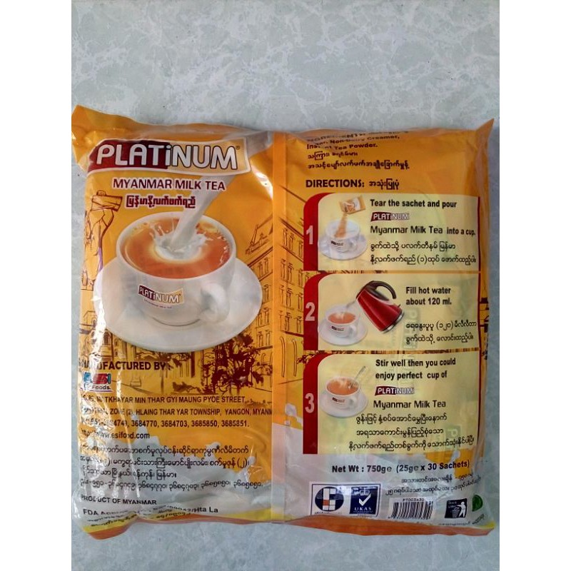 Trà sữa hoà tan Platinum Myanmar Milk Tea (25g × 30gói/bịch).