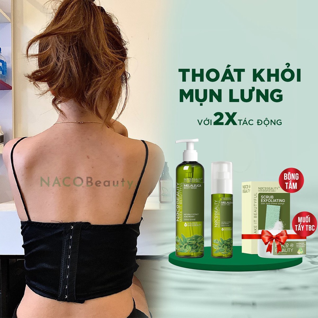 Bộ sữa tắm Mụn Lưng NaCobeauty giảm mụn mờ thâm Bộ Xịt Mụn Lựng ComBo mụn Lưng phục hồi và làm dịu da đang kích ứng