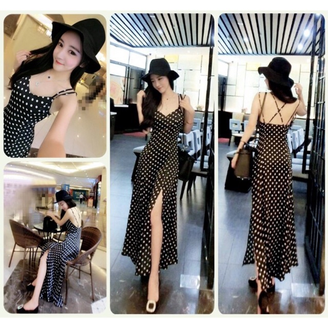 ĐẦM MAXI CHẤM BI XẺ TÀ