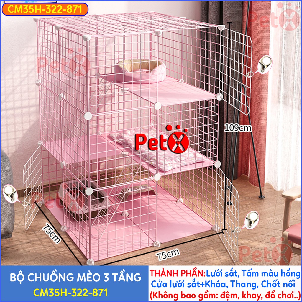 Chuồng mèo 3 tầng, 2, 4 tầng giá rẻ đẹp lắp ghép đa năng đơn giản với lưới sắt sơn tĩnh điện nuôi thú cưng, thỏ, bọ