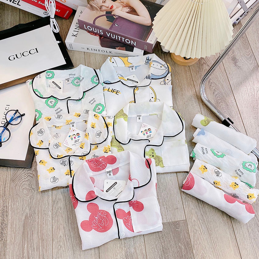 Bộ Quần Áo Trẻ Em Cộc Tay PIZAMA Vải Xốp In Hình Thoáng Mát Cho Bé Trai Gái Từ 8-20kg Mã PZM10