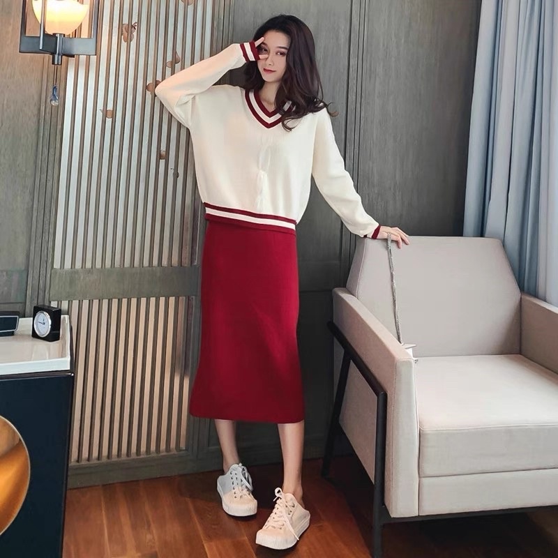 Set áo len đan + chân váy len cao cấp