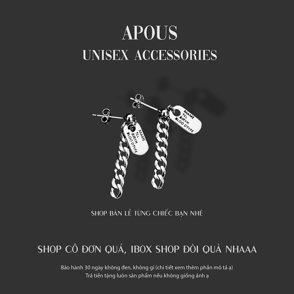 Bông tai nam nữ Cuban Trendy BT001 - Thép Titan - Phụ kiện trang sức Unisex Apous