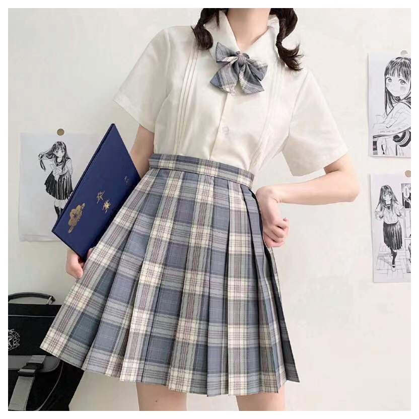 Áo sơ mi tay ngắn xếp ly kiểu Nhật Bản dễ thương cho nữ