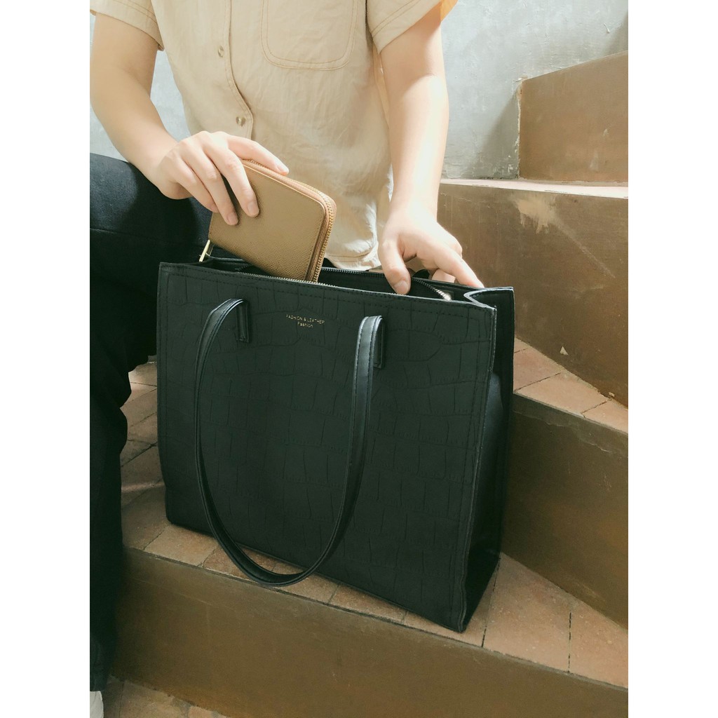 Túi da Cara Bag size lớn đựng được laptop 13-14inch sử dụng được hai mặt phong cách Hàn Quốc - VuVer Accessories