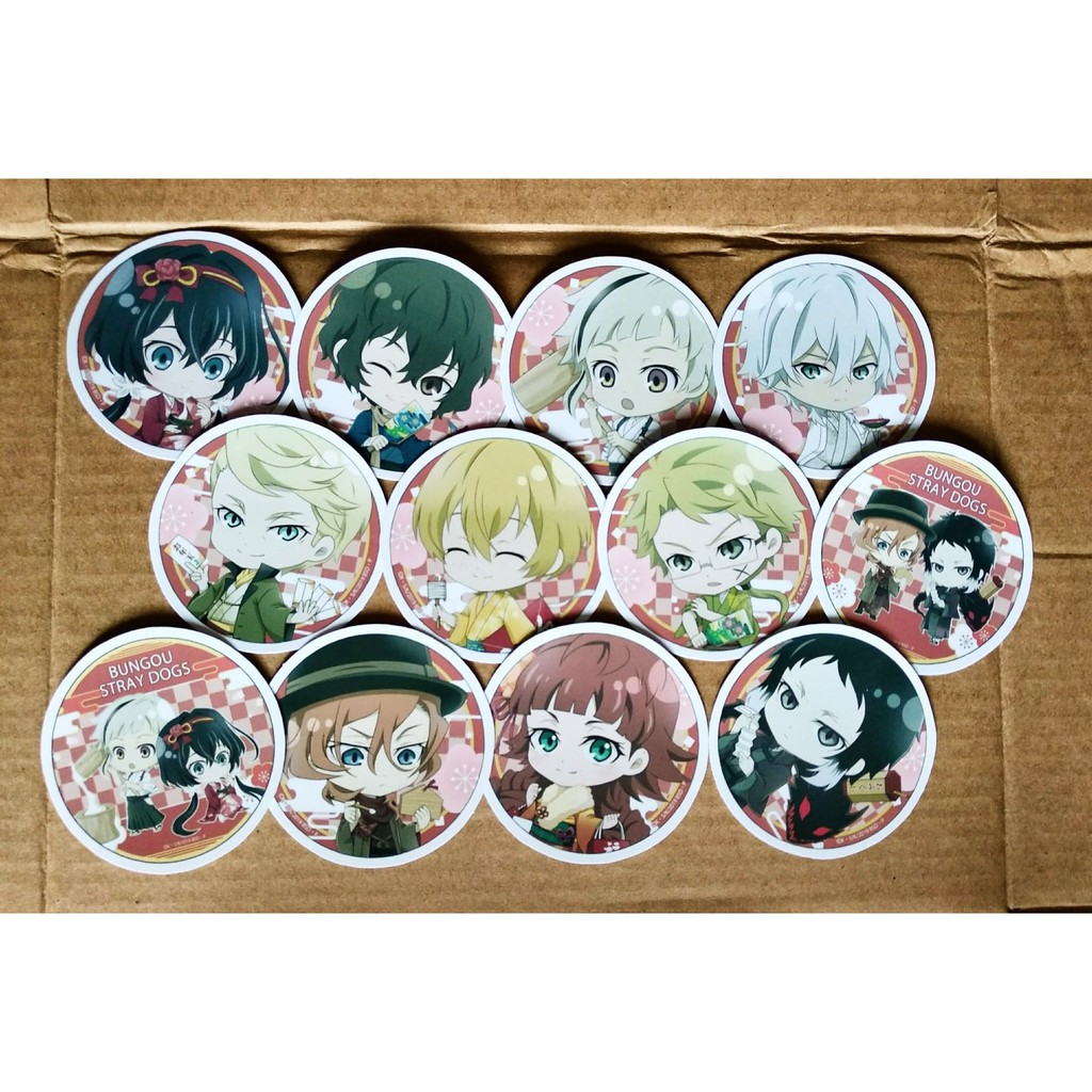 Bộ 12 sticker anime Bungo Stray Dogs chibi size 4.5 cm - LLD075