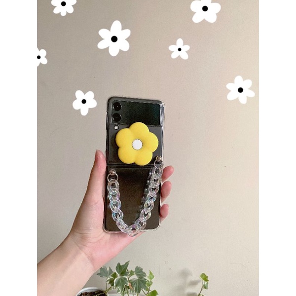 [HOTDEAL] Ốp điện thoại Samsung Z Flip3 / ZFlip3 / Z Flip4/ ZFlip4 trong suốt hoa vàng có dây xách (loại dây ngắn)
