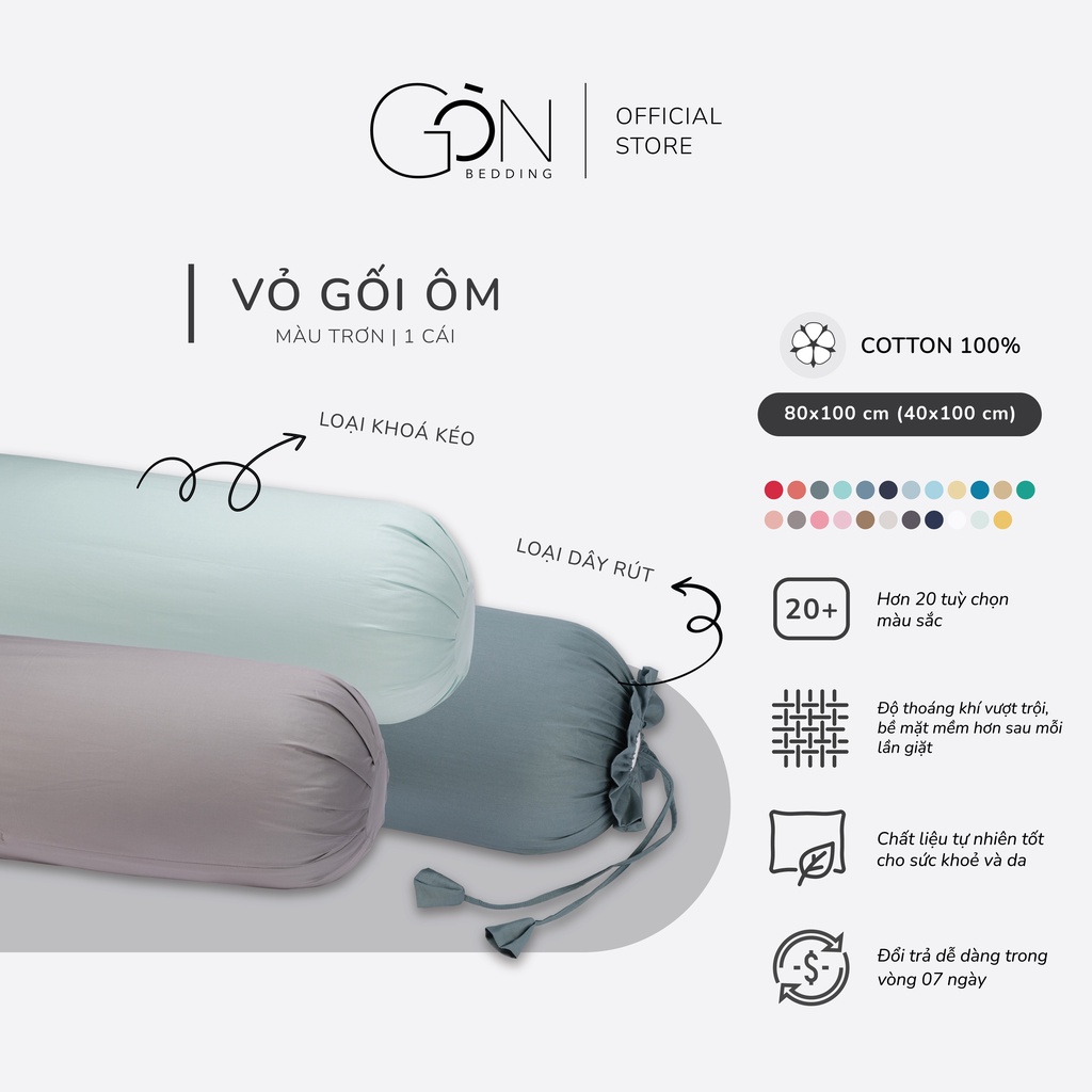 Vỏ Gối Ôm Gòn Bedding Cotton Satin Hàn Quốc Màu Trơn Kích thước 80x100 cm