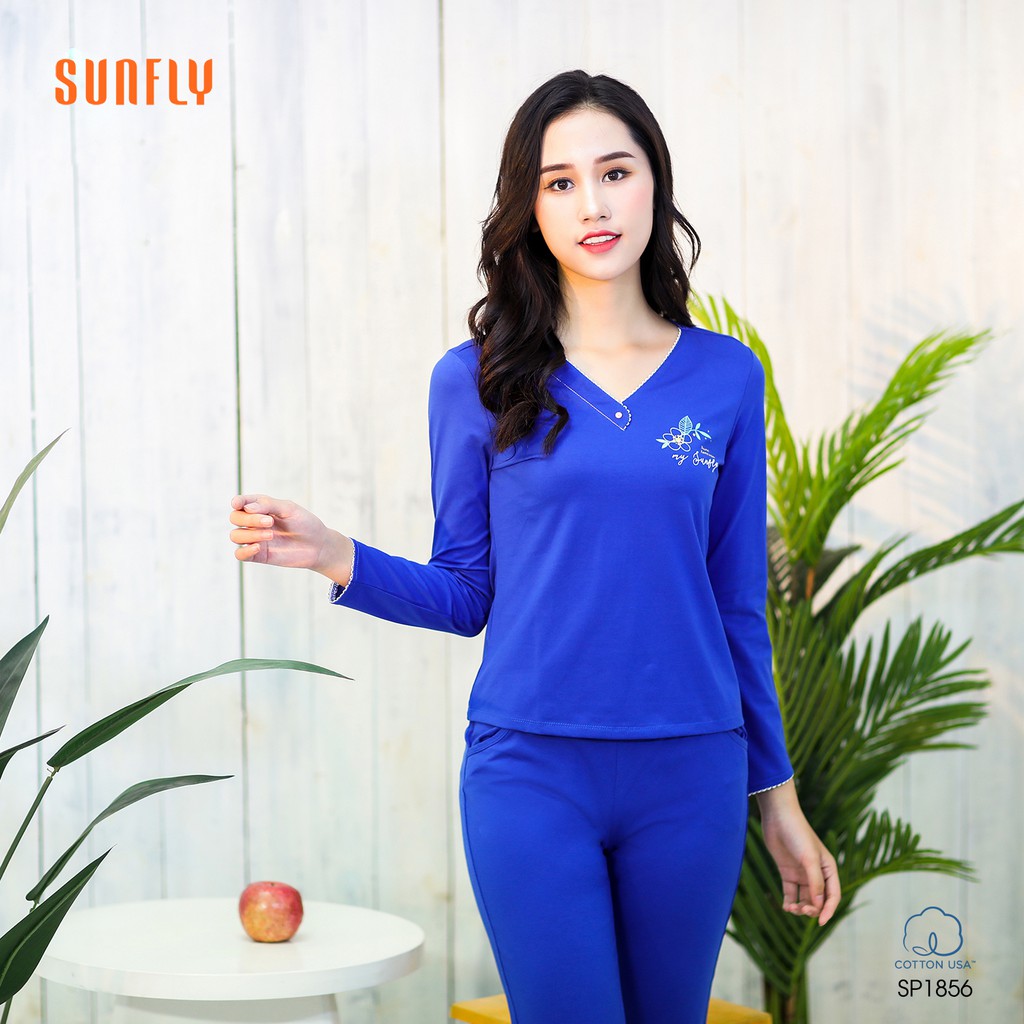 [Mã WABRWA8 giảm 15% đơn 99k] Bộ đồ cotton áo dài tay, quần dài SUNFLY SP1856