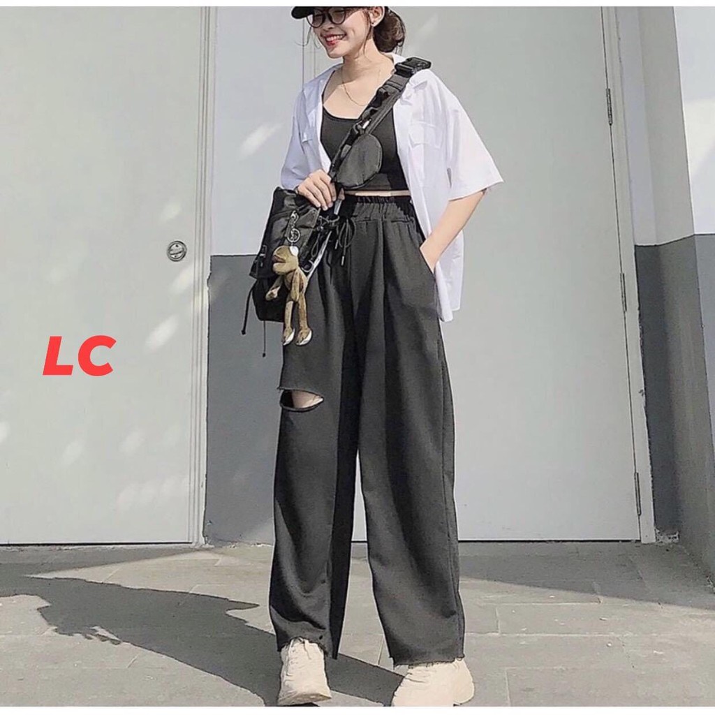 Quần ỐNG RỘNG RÁCH ĐÙI phong cách Ulzzang Unisex chất mát cá tính mặc nhà, đi chơi, thể thao M22