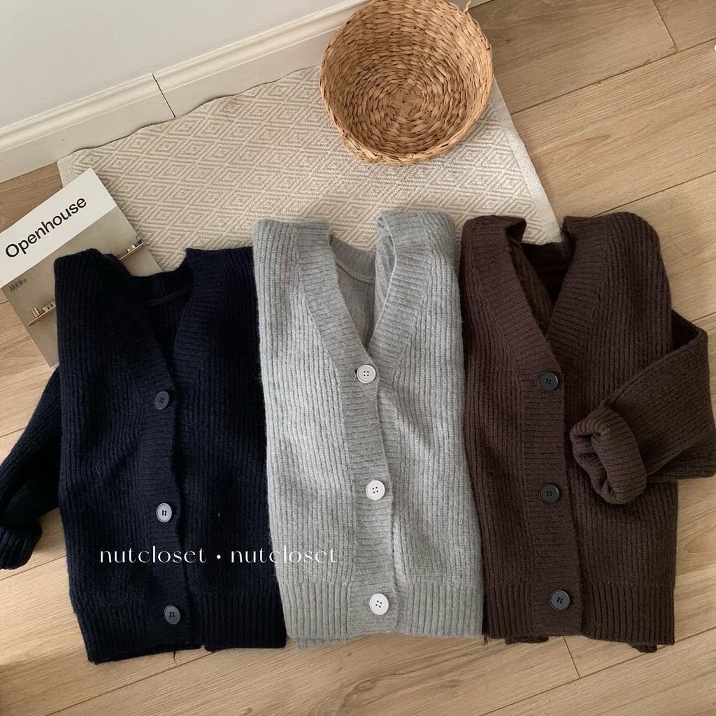 Áo cardigan len dày vân dọc túi sau _ A0291