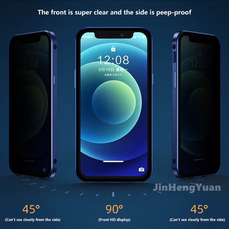 Ốp Điện Thoại Kính Cường Lực Hai Mặt Viền Kim Loại Nam Châm Chống Chói Cho IPhone 11 13 12 XS Pro MAX 7 8 Plus XR