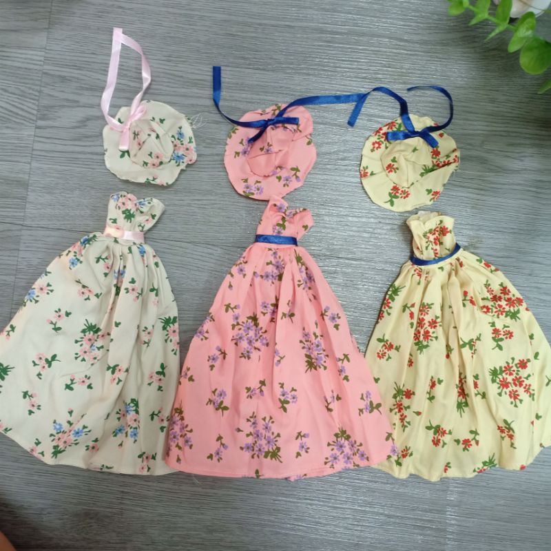váy hoa nhí dáng dài thướt tha kèm mũ điệu đà cho búp bê 1/6 barbie 30cm
