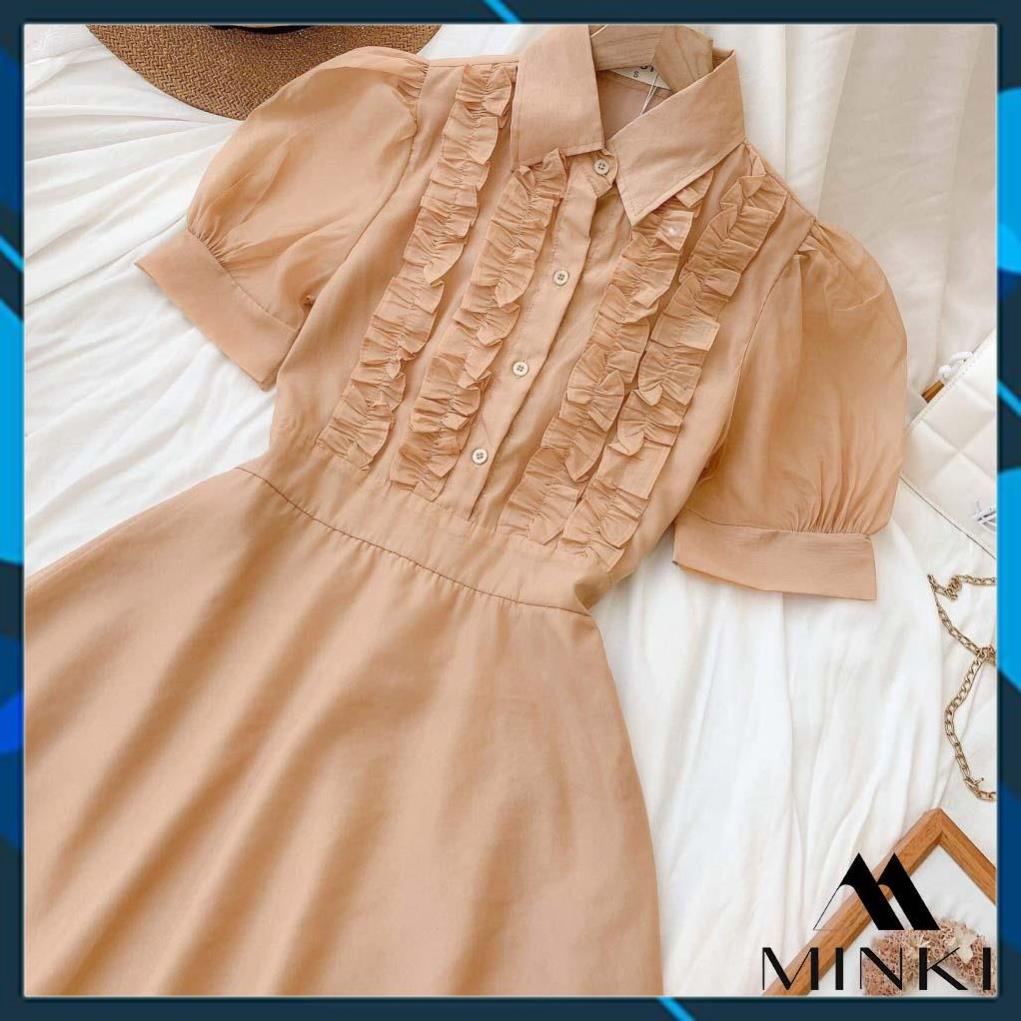 [CAO CẤP] ĐẦM SƠ MI TAY BỒNG DỊU DÀNG - CHẤT LIỆU VOAN TƠ CAO CẤP - MÀU HỒNG/ NUDE | BigBuy360 - bigbuy360.vn