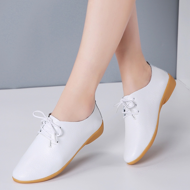 Giày Da Bò Đế Bằng Thoáng Khí Thời Trang Cho Nữ Có 6 Màu Size Lớn 43