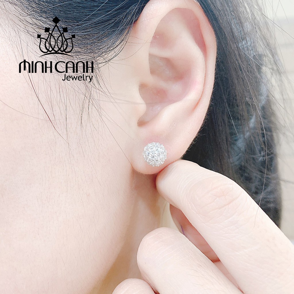 Bông Tai Bạc Hình Quả Cầu Đính Đá - Minh Canh Jewelry