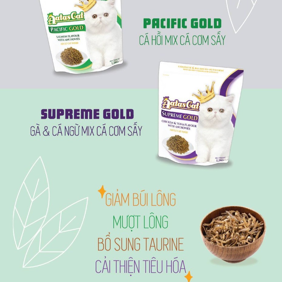 [1.2kg] Hạt Aatas Cat Gold & Delight Chứa Cá Cơm Sấy Cho Mèo