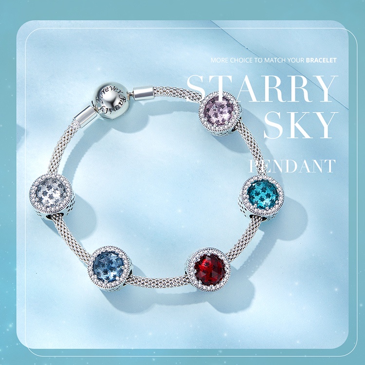 Mặt vòng tay BAMOER bằng bạc 925 đính đá nhân tạo kiểu dáng sang trọng