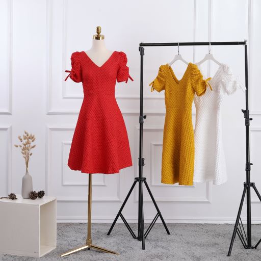 Đầm xòe nữ , tay nhún bèo, thắt nơ sang chảnh, váy đi tiệc, thiết kế cao cấp TK Fashion - DK909