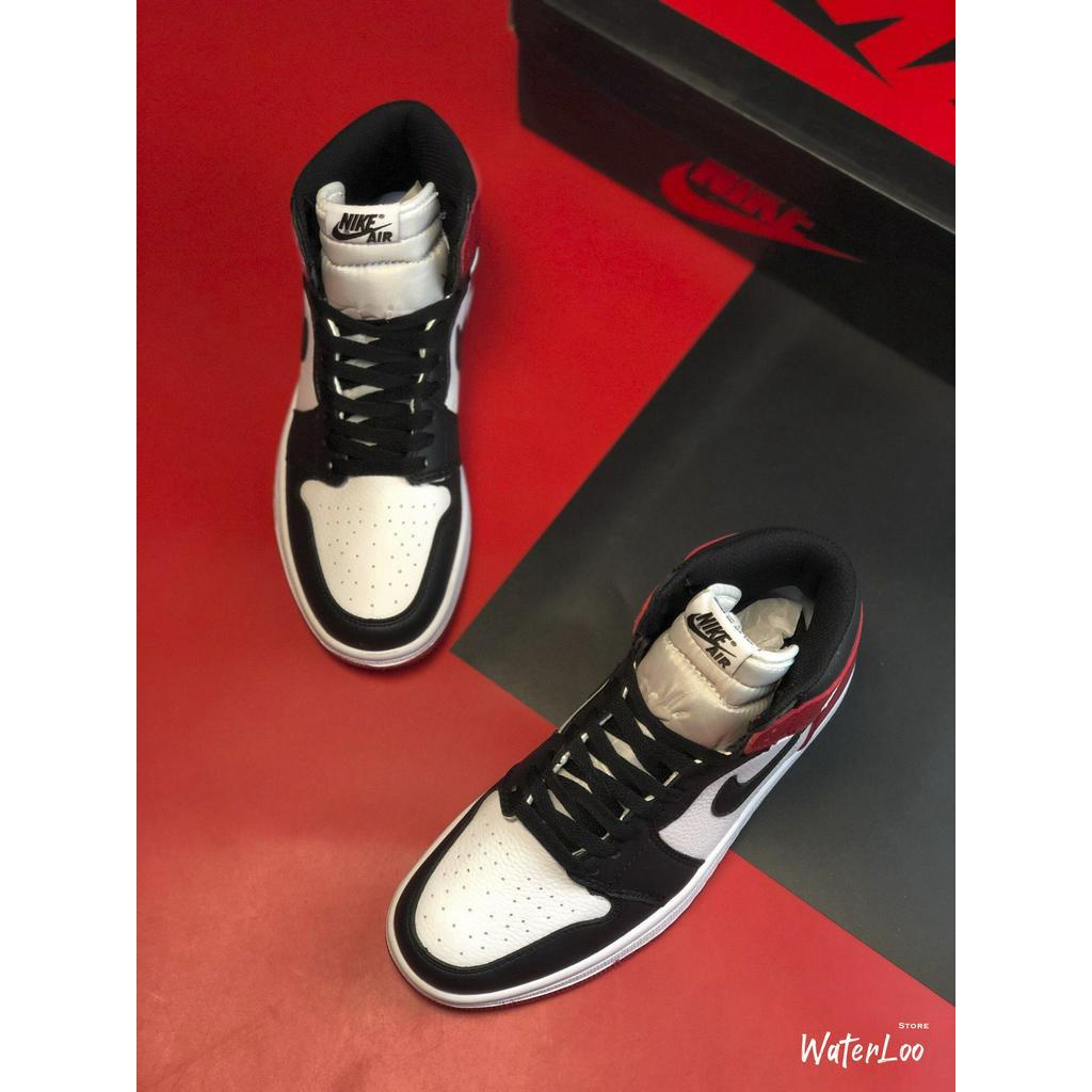 Giày Thể Thao, Giày Sneaker AIR JORDAN 1 Retro High Bred Toe Đen Trắng Gót đỏ Cổ Cao Waterloo Shop