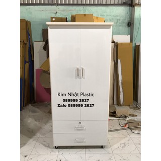 Tủ quần áo 2 cánh 2 ngăn phối đẹp nhựa Đài Loan- FREESHIP