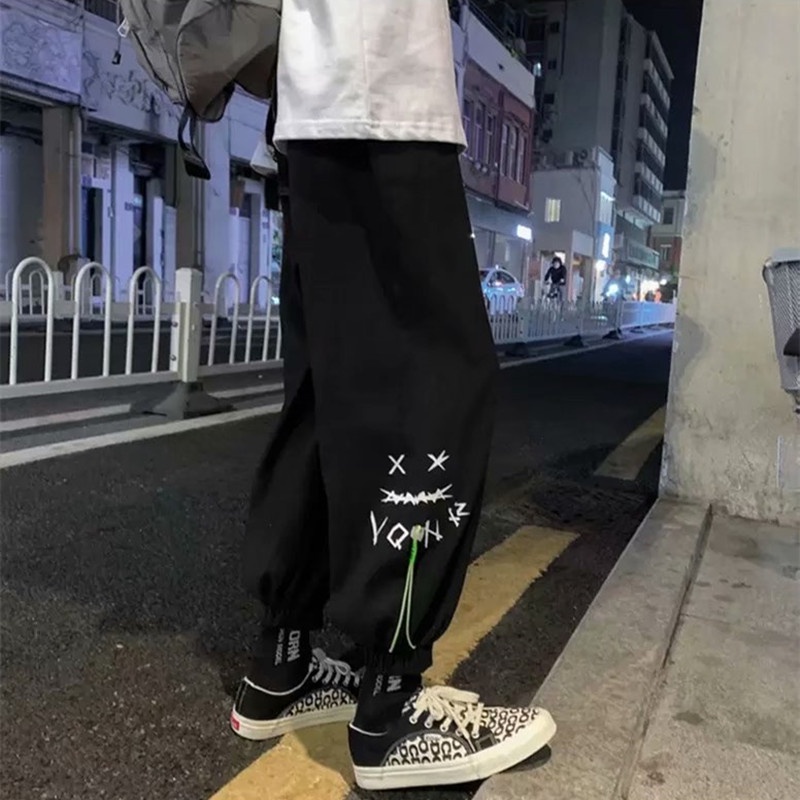 Quần ống rộng in họa tiết hoạt hình phong cách Hàn Quốc thời trang cho nam