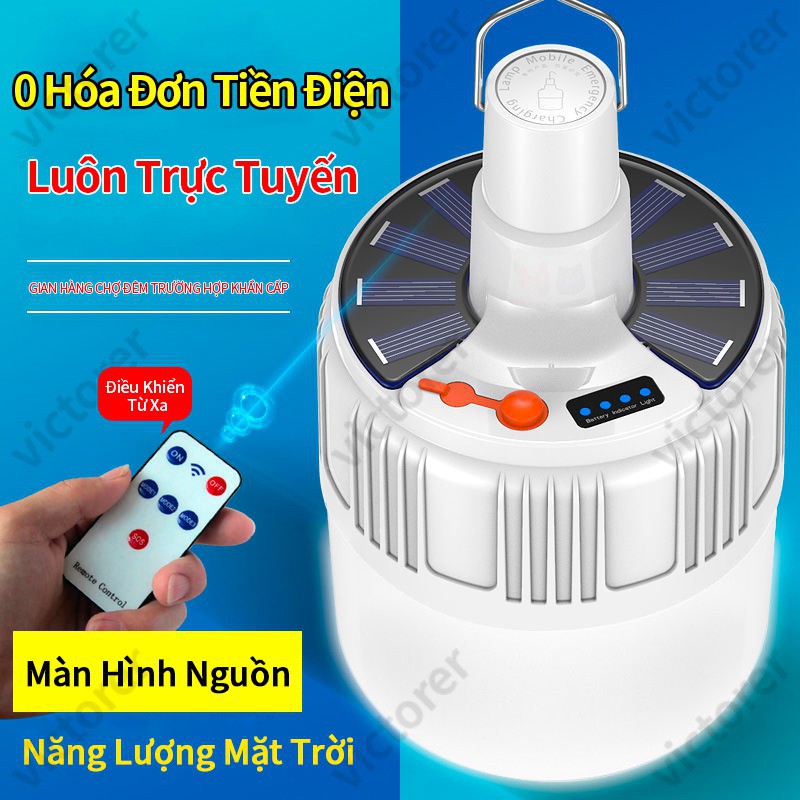 Bóng đèn LED năng lượng mặt trời có thể được điều khiển từ xa, với 5 chế độ chiếu sáng, có thể sạc lại, đèn chợ đêm khẩn