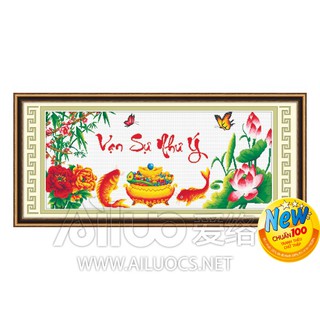 Tranh thêu chữ thập Vạn sự như ý - Cá chép bên thố vàng AL.51400 ( 98x42 ) chưa thêu