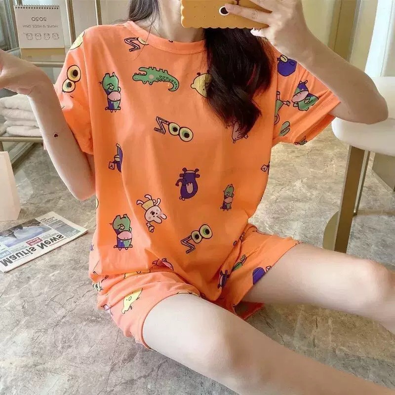 Đồ Bộ Nữ ❤️FREESHIP❤️ Đồ Ngủ Nữ pyjama cộc tay phối hình họa tiết - Quần Áo Ngủ trẻ trung đáng yêu mã QA02