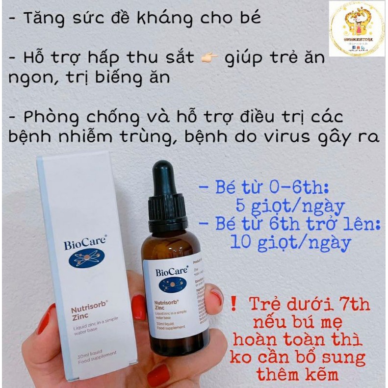 Kẽm nước BioCare Nutrisorb ZinC + sắt nước BioCare Nutrisorb Iron Anh tăng cường đề kháng cho trẻ từ 1 tháng tuổi