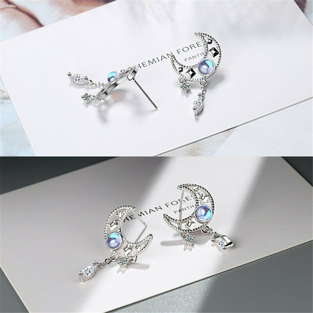 1 Cặp Bông Tai Hình Mặt Trăng Rỗng Đính Đá Opal Nhiều Màu