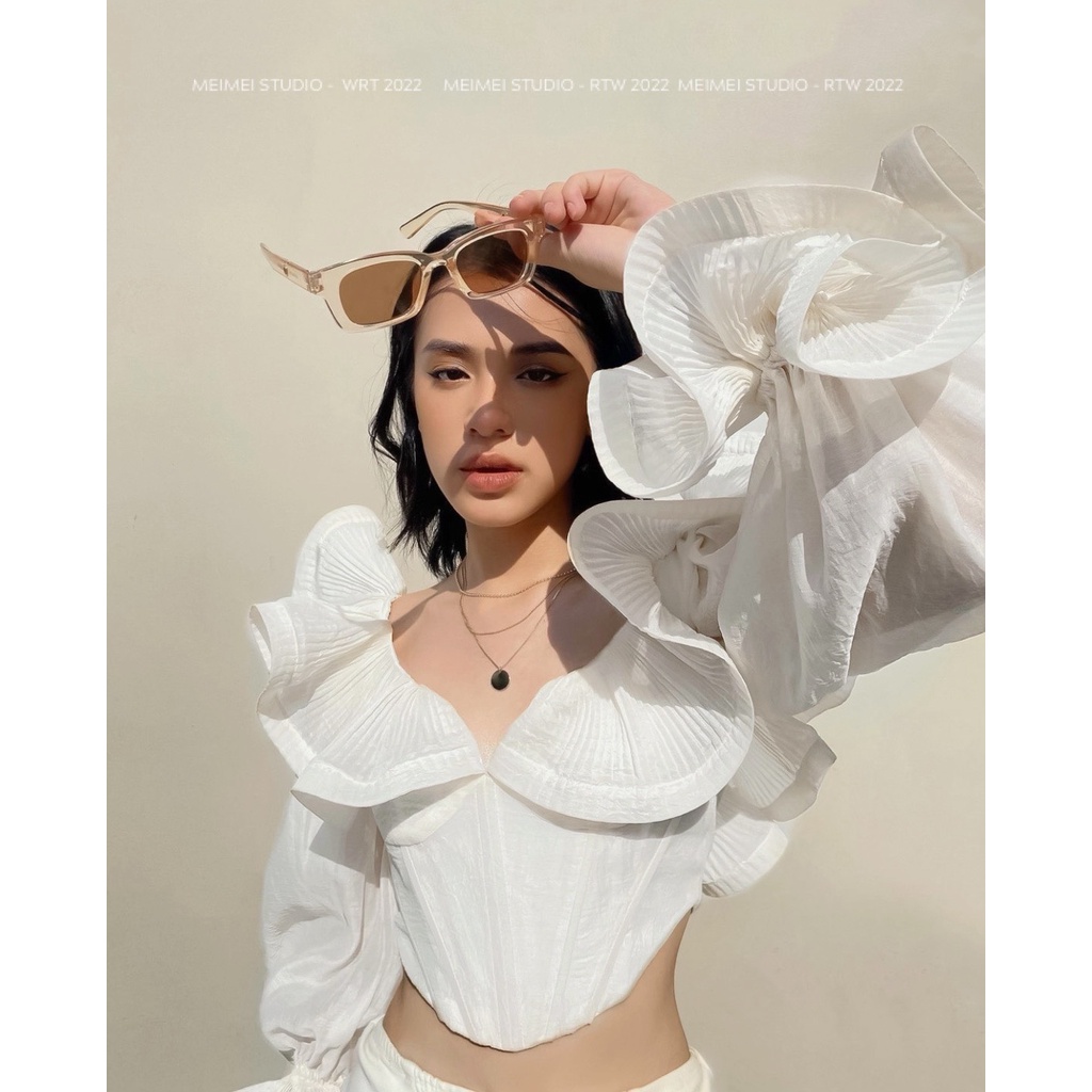 Set Sunny tơ kính bèo cao cấp - Áo croptop bèo dài tay và chân váy bèo - Mặc đi biển, chụp ảnh | XKSB09 | Meimei Studio